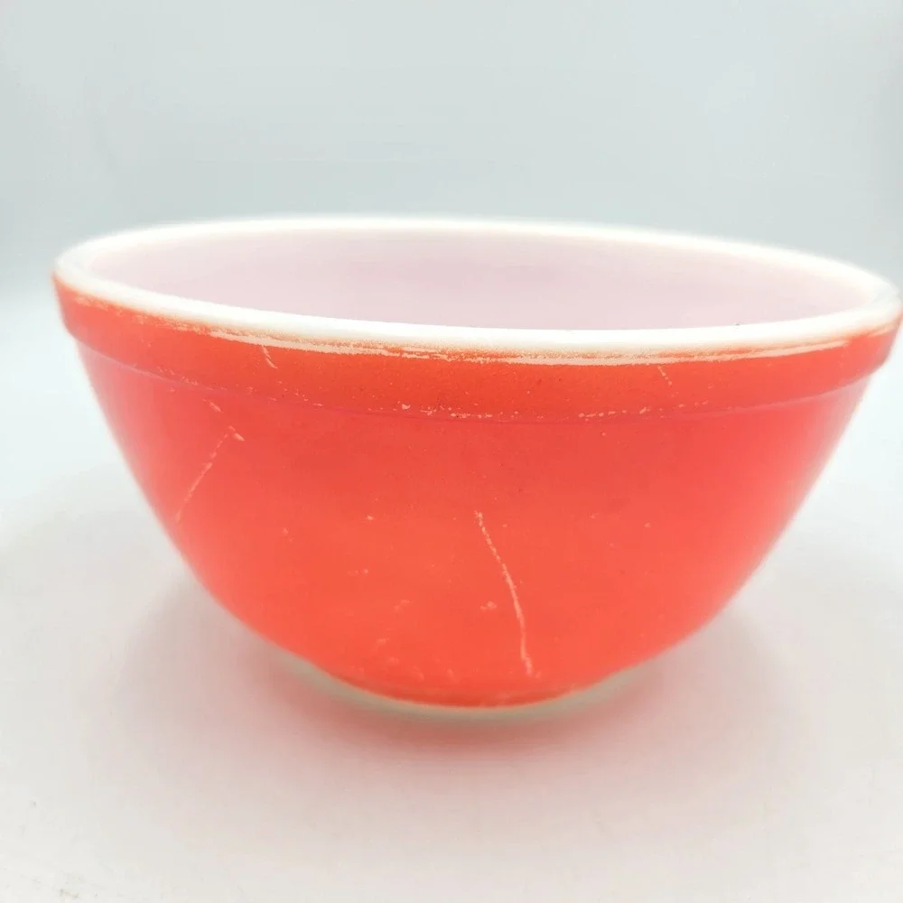 Vintage Pyrex U.S. PAT. OFF Red Mixing Bowl Rare 1940s Primary Medium Bowl